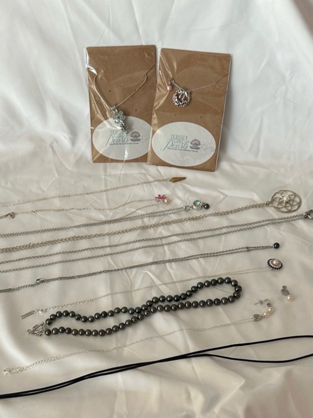 Jersey Girl Pearls Silver & Gray Layered Necklace Set